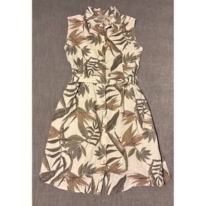 Laura Bianchi Leaf Print Sleeveless Belted Shirt Dress Size Small